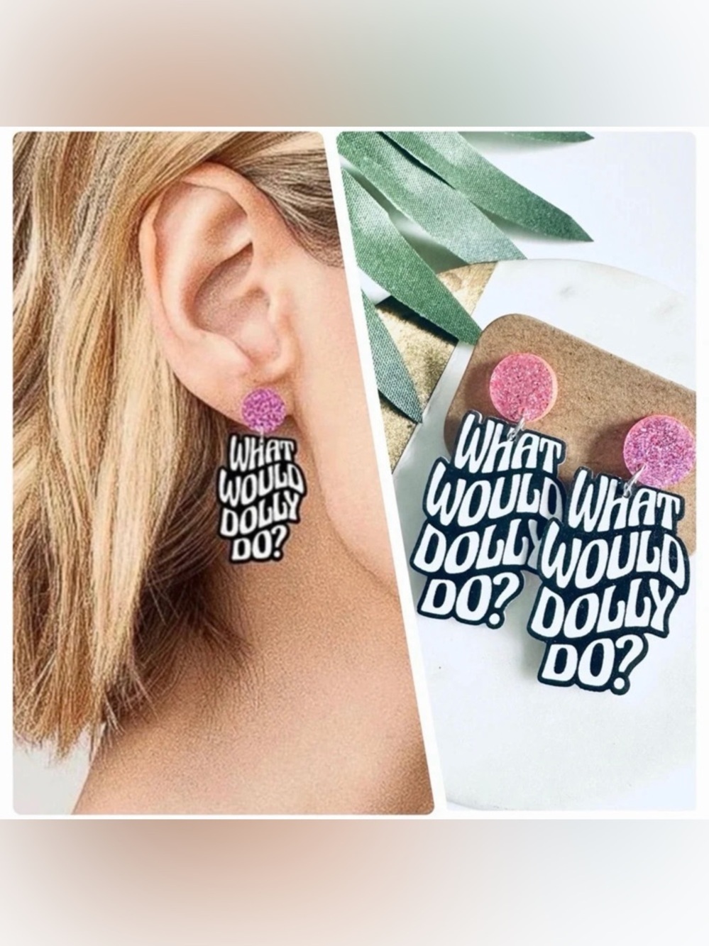 2/$30🌵 Dolly Parton What Would Dolly Do? Country Music Acrylic Pink Earrings NEW